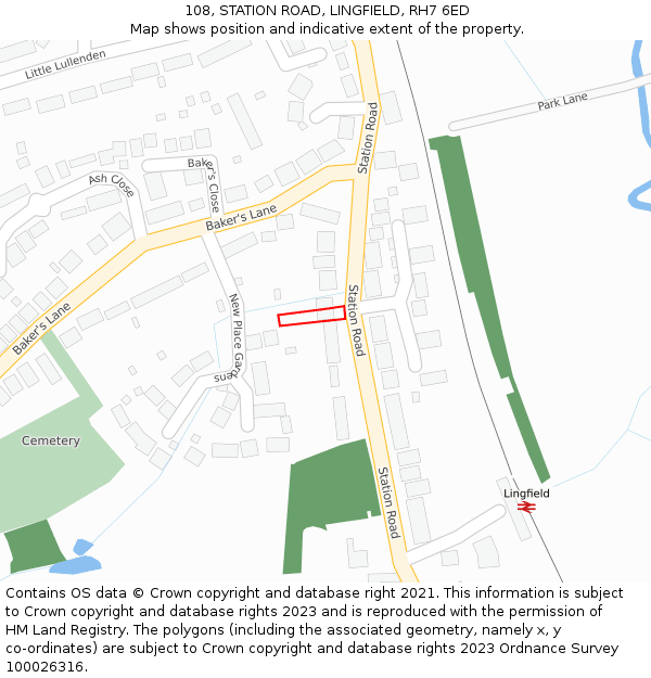 108, STATION ROAD, LINGFIELD, RH7 6ED: Location map and indicative extent of plot