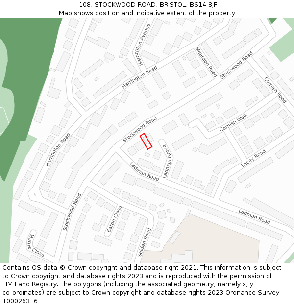 108, STOCKWOOD ROAD, BRISTOL, BS14 8JF: Location map and indicative extent of plot