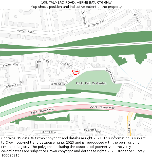 108, TALMEAD ROAD, HERNE BAY, CT6 6NW: Location map and indicative extent of plot