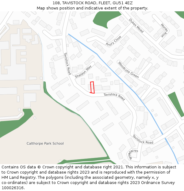 108, TAVISTOCK ROAD, FLEET, GU51 4EZ: Location map and indicative extent of plot