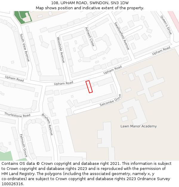 108, UPHAM ROAD, SWINDON, SN3 1DW: Location map and indicative extent of plot