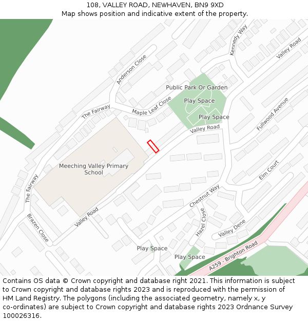 108, VALLEY ROAD, NEWHAVEN, BN9 9XD: Location map and indicative extent of plot