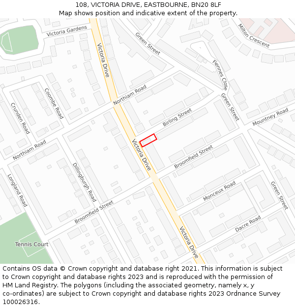 108, VICTORIA DRIVE, EASTBOURNE, BN20 8LF: Location map and indicative extent of plot