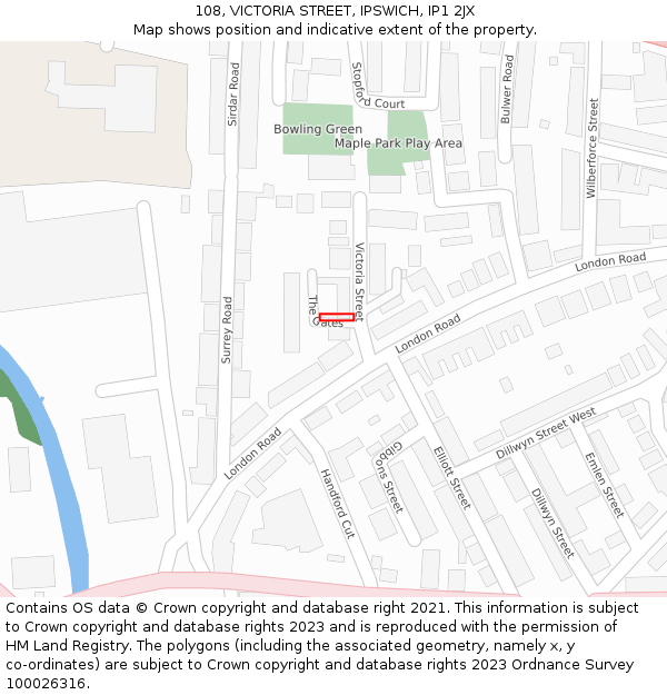 108, VICTORIA STREET, IPSWICH, IP1 2JX: Location map and indicative extent of plot