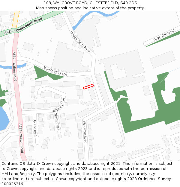 108, WALGROVE ROAD, CHESTERFIELD, S40 2DS: Location map and indicative extent of plot