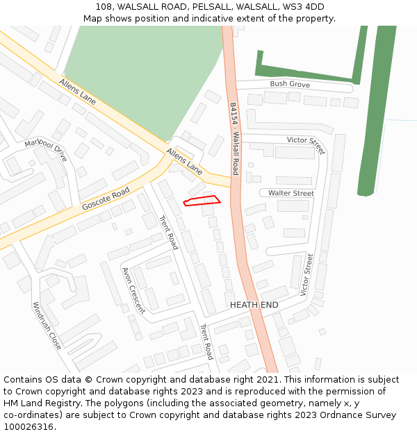 108, WALSALL ROAD, PELSALL, WALSALL, WS3 4DD: Location map and indicative extent of plot