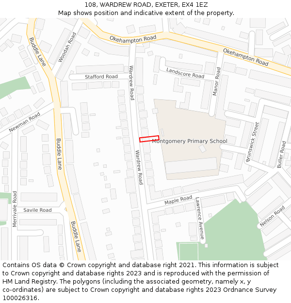 108, WARDREW ROAD, EXETER, EX4 1EZ: Location map and indicative extent of plot