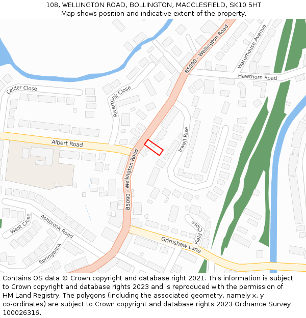 108, WELLINGTON ROAD, BOLLINGTON, MACCLESFIELD, SK10 5HT: Location map and indicative extent of plot