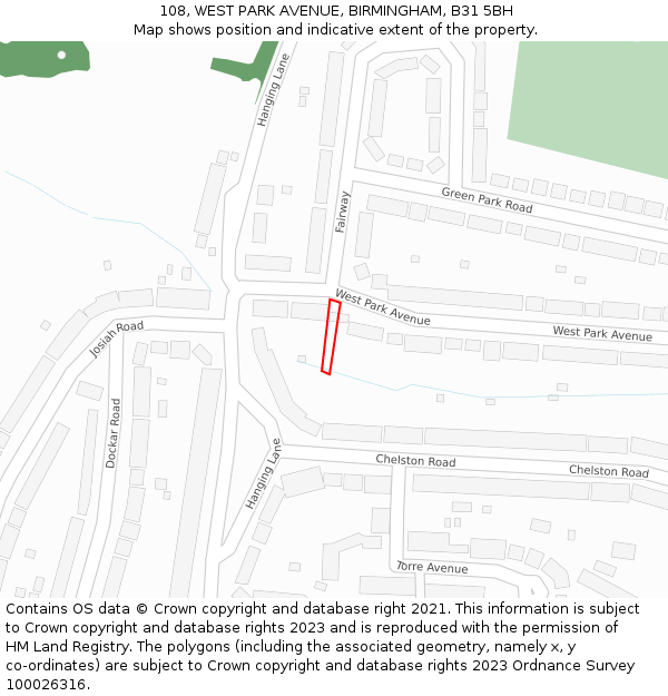 108, WEST PARK AVENUE, BIRMINGHAM, B31 5BH: Location map and indicative extent of plot