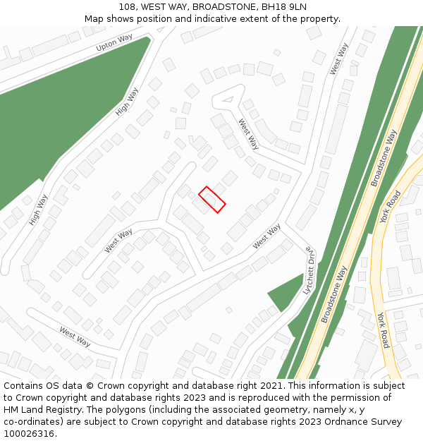 108, WEST WAY, BROADSTONE, BH18 9LN: Location map and indicative extent of plot