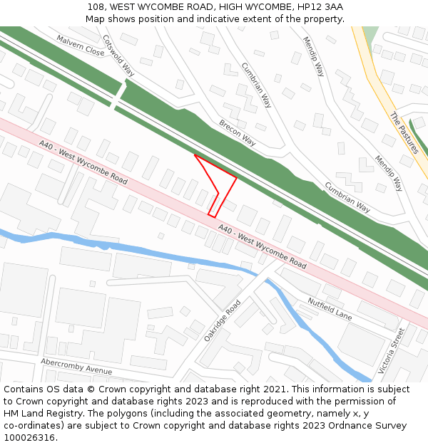 108, WEST WYCOMBE ROAD, HIGH WYCOMBE, HP12 3AA: Location map and indicative extent of plot