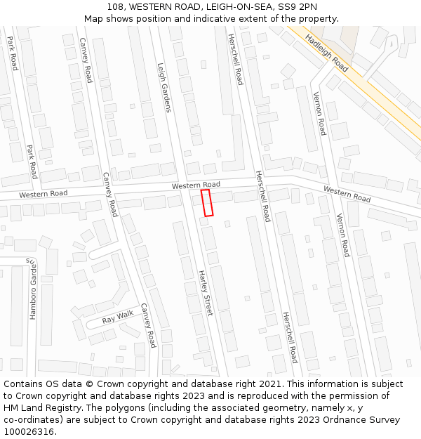 108, WESTERN ROAD, LEIGH-ON-SEA, SS9 2PN: Location map and indicative extent of plot