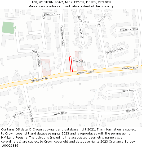 108, WESTERN ROAD, MICKLEOVER, DERBY, DE3 9GR: Location map and indicative extent of plot