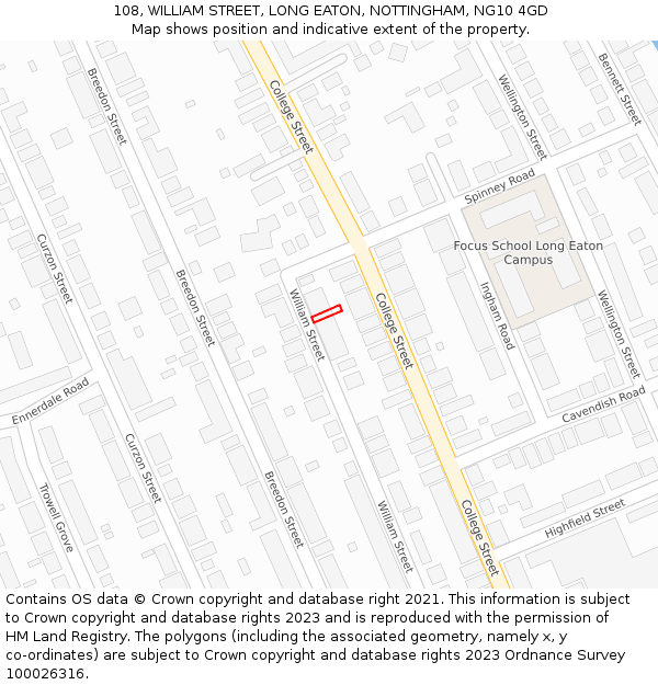 108, WILLIAM STREET, LONG EATON, NOTTINGHAM, NG10 4GD: Location map and indicative extent of plot