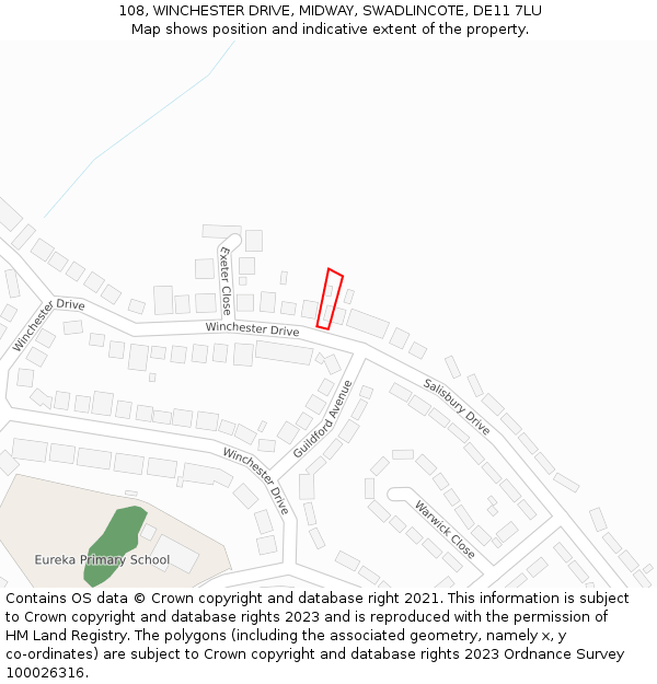 108, WINCHESTER DRIVE, MIDWAY, SWADLINCOTE, DE11 7LU: Location map and indicative extent of plot