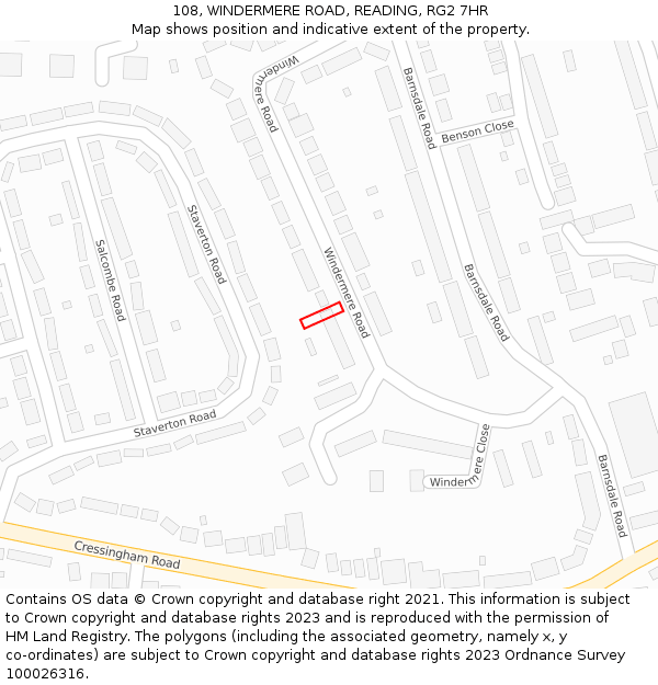 108, WINDERMERE ROAD, READING, RG2 7HR: Location map and indicative extent of plot