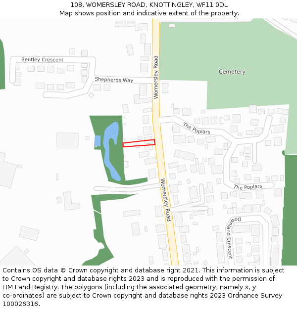 108, WOMERSLEY ROAD, KNOTTINGLEY, WF11 0DL: Location map and indicative extent of plot