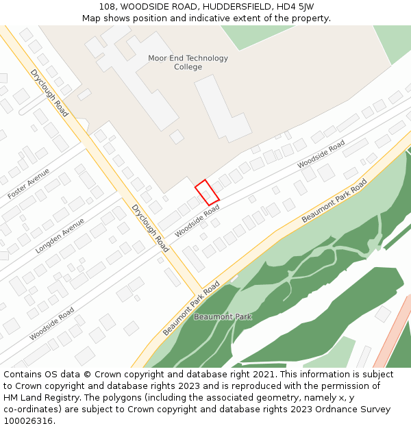 108, WOODSIDE ROAD, HUDDERSFIELD, HD4 5JW: Location map and indicative extent of plot