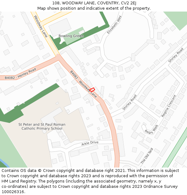 108, WOODWAY LANE, COVENTRY, CV2 2EJ: Location map and indicative extent of plot