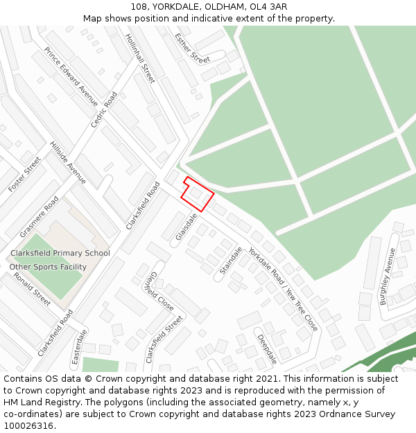 108, YORKDALE, OLDHAM, OL4 3AR: Location map and indicative extent of plot