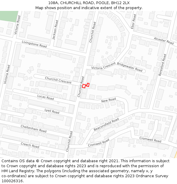 108A, CHURCHILL ROAD, POOLE, BH12 2LX: Location map and indicative extent of plot
