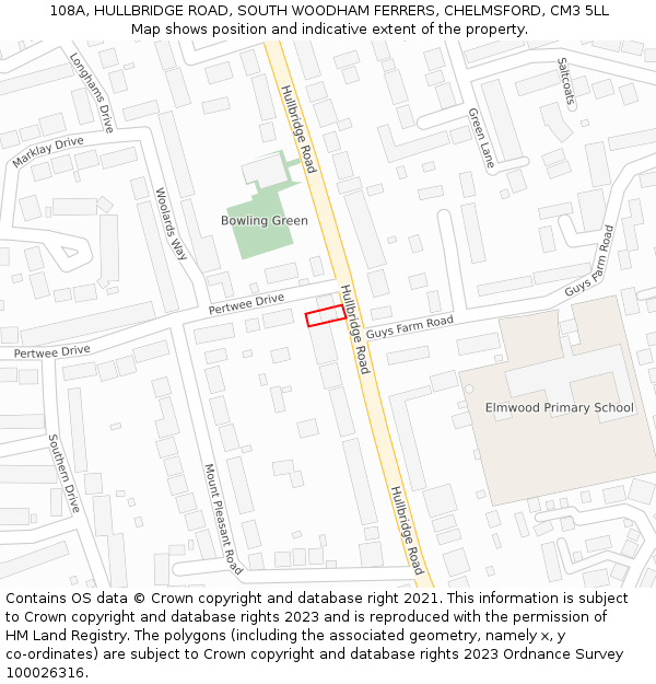 108A, HULLBRIDGE ROAD, SOUTH WOODHAM FERRERS, CHELMSFORD, CM3 5LL: Location map and indicative extent of plot