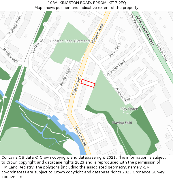 108A, KINGSTON ROAD, EPSOM, KT17 2EQ: Location map and indicative extent of plot