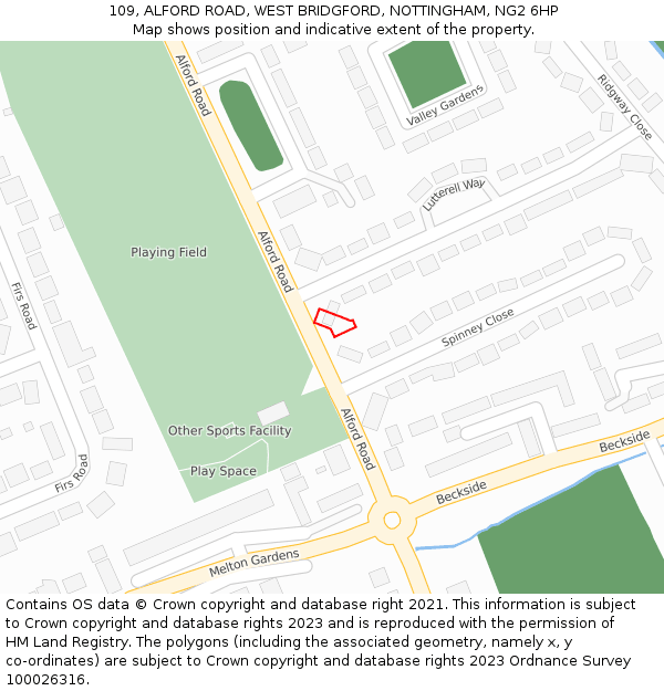 109, ALFORD ROAD, WEST BRIDGFORD, NOTTINGHAM, NG2 6HP: Location map and indicative extent of plot