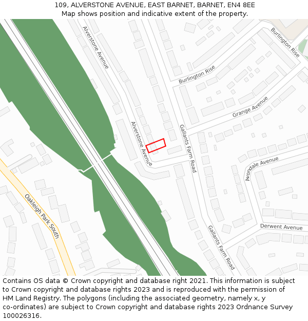 109, ALVERSTONE AVENUE, EAST BARNET, BARNET, EN4 8EE: Location map and indicative extent of plot