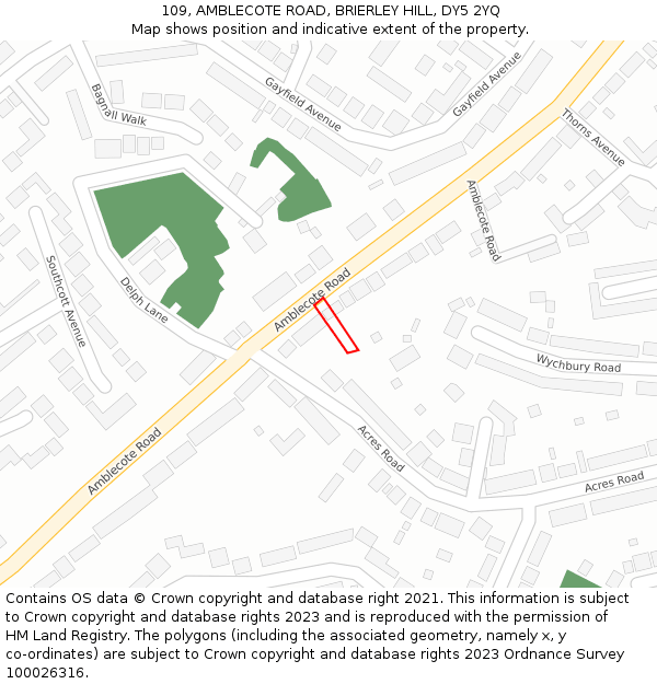 109, AMBLECOTE ROAD, BRIERLEY HILL, DY5 2YQ: Location map and indicative extent of plot