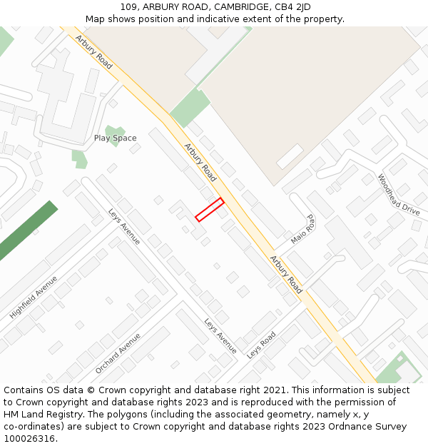 109, ARBURY ROAD, CAMBRIDGE, CB4 2JD: Location map and indicative extent of plot