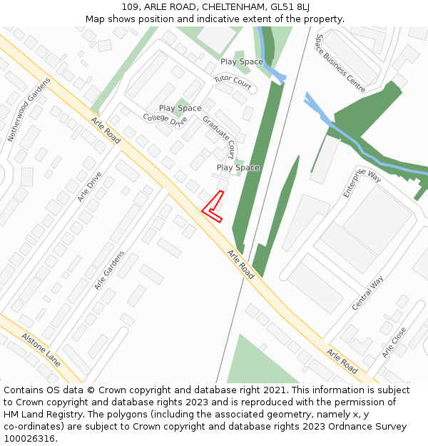 109, ARLE ROAD, CHELTENHAM, GL51 8LJ: Location map and indicative extent of plot