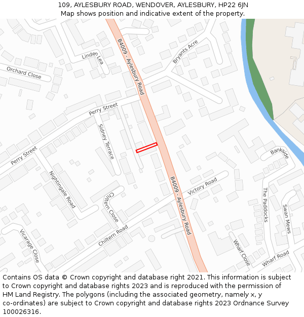 109, AYLESBURY ROAD, WENDOVER, AYLESBURY, HP22 6JN: Location map and indicative extent of plot