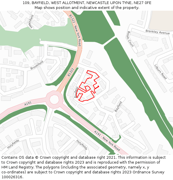 109, BAYFIELD, WEST ALLOTMENT, NEWCASTLE UPON TYNE, NE27 0FE: Location map and indicative extent of plot