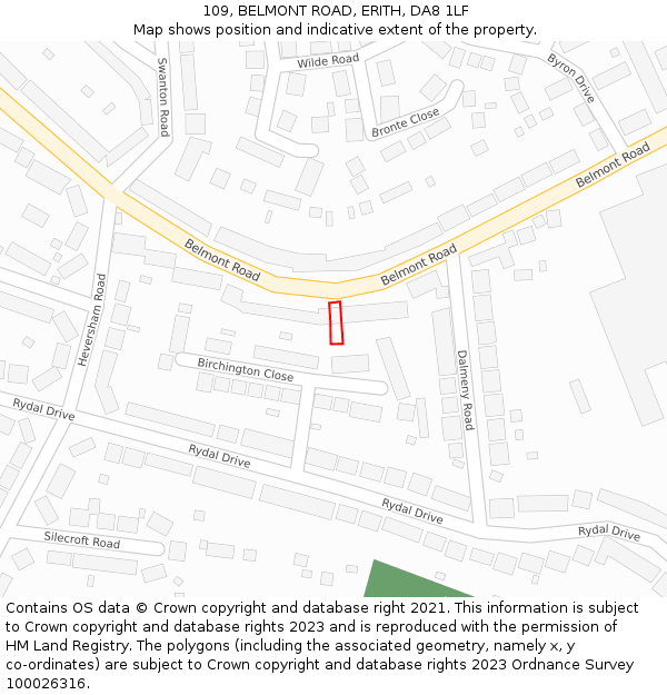 109, BELMONT ROAD, ERITH, DA8 1LF: Location map and indicative extent of plot