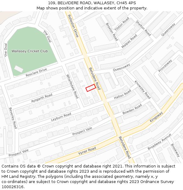 109, BELVIDERE ROAD, WALLASEY, CH45 4PS: Location map and indicative extent of plot