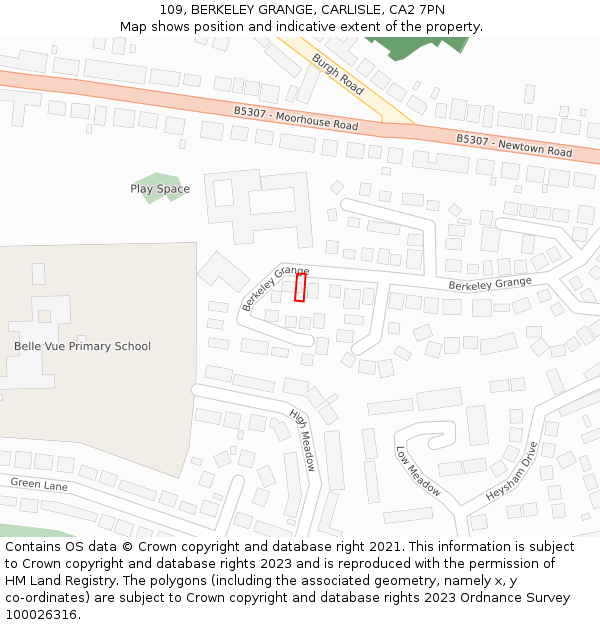 109, BERKELEY GRANGE, CARLISLE, CA2 7PN: Location map and indicative extent of plot