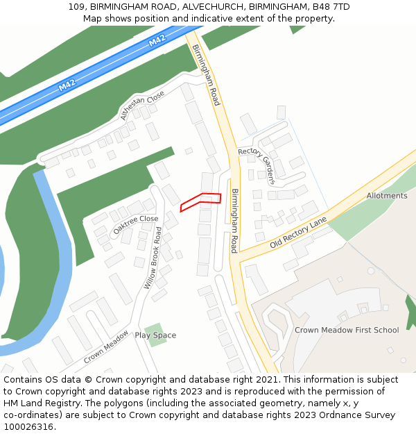 109, BIRMINGHAM ROAD, ALVECHURCH, BIRMINGHAM, B48 7TD: Location map and indicative extent of plot