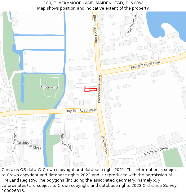 109, BLACKAMOOR LANE, MAIDENHEAD, SL6 8RW: Location map and indicative extent of plot