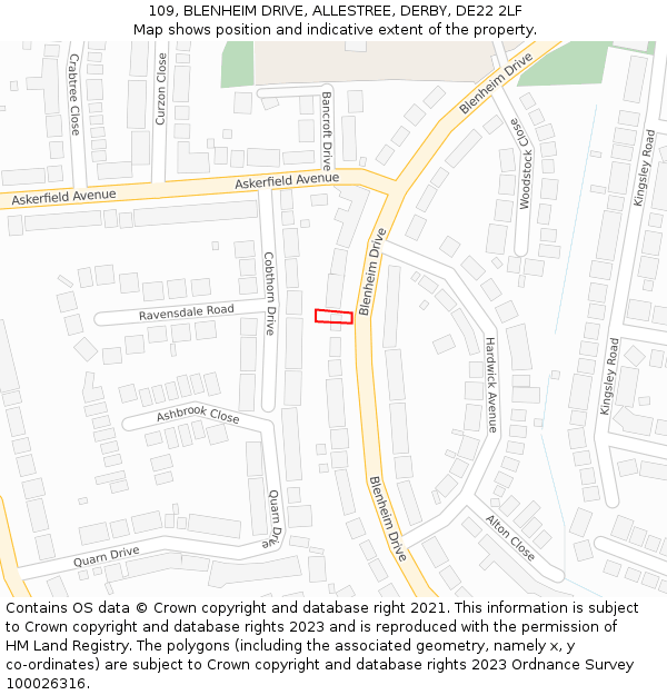 109, BLENHEIM DRIVE, ALLESTREE, DERBY, DE22 2LF: Location map and indicative extent of plot