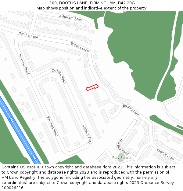 109, BOOTHS LANE, BIRMINGHAM, B42 2RG: Location map and indicative extent of plot