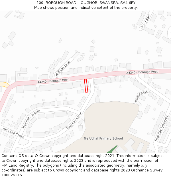 109, BOROUGH ROAD, LOUGHOR, SWANSEA, SA4 6RY: Location map and indicative extent of plot