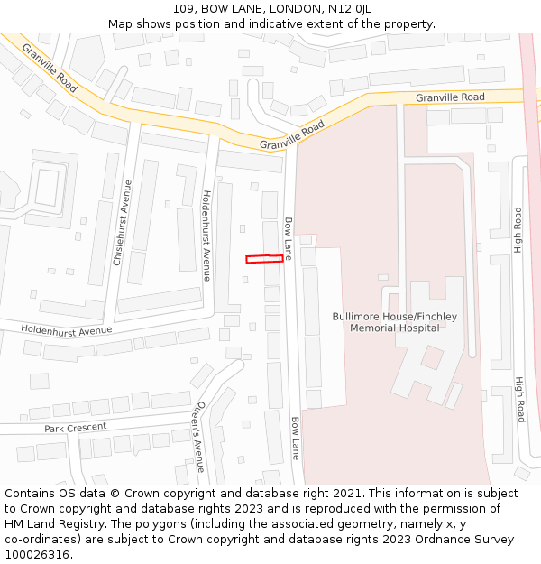 109, BOW LANE, LONDON, N12 0JL: Location map and indicative extent of plot