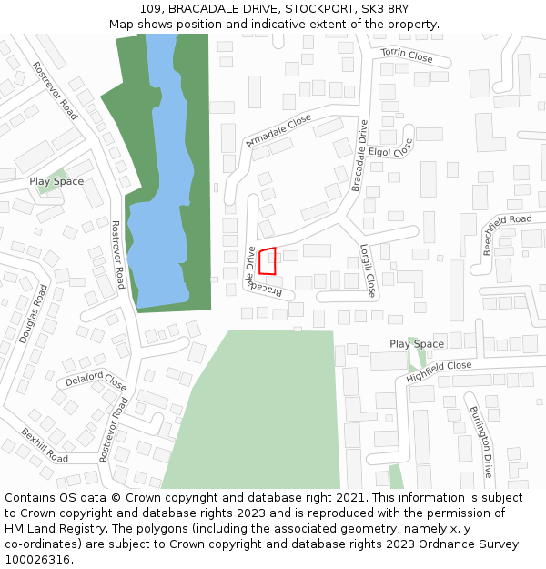 109, BRACADALE DRIVE, STOCKPORT, SK3 8RY: Location map and indicative extent of plot