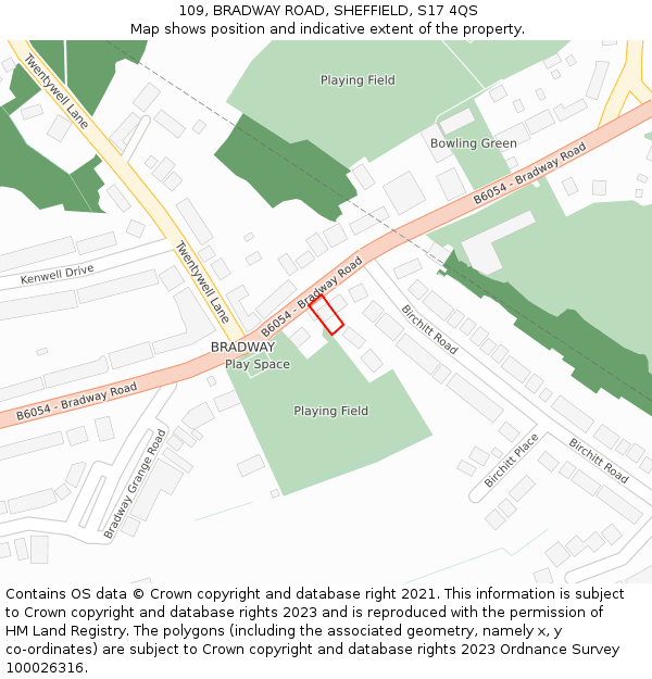 109, BRADWAY ROAD, SHEFFIELD, S17 4QS: Location map and indicative extent of plot