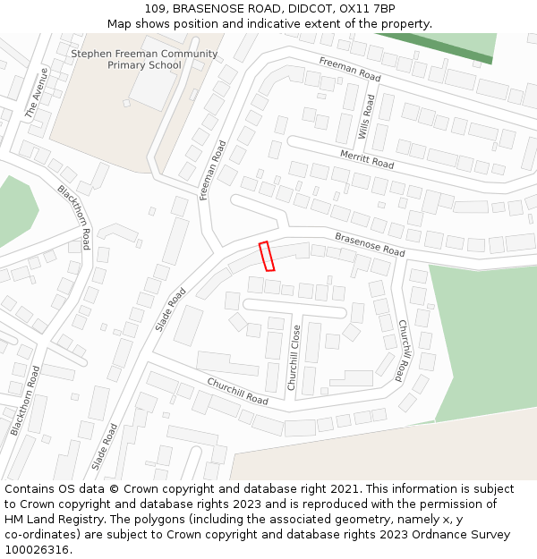 109, BRASENOSE ROAD, DIDCOT, OX11 7BP: Location map and indicative extent of plot