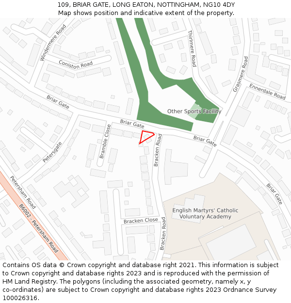 109, BRIAR GATE, LONG EATON, NOTTINGHAM, NG10 4DY: Location map and indicative extent of plot