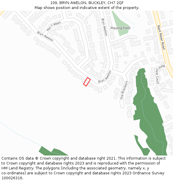 109, BRYN AWELON, BUCKLEY, CH7 2QF: Location map and indicative extent of plot