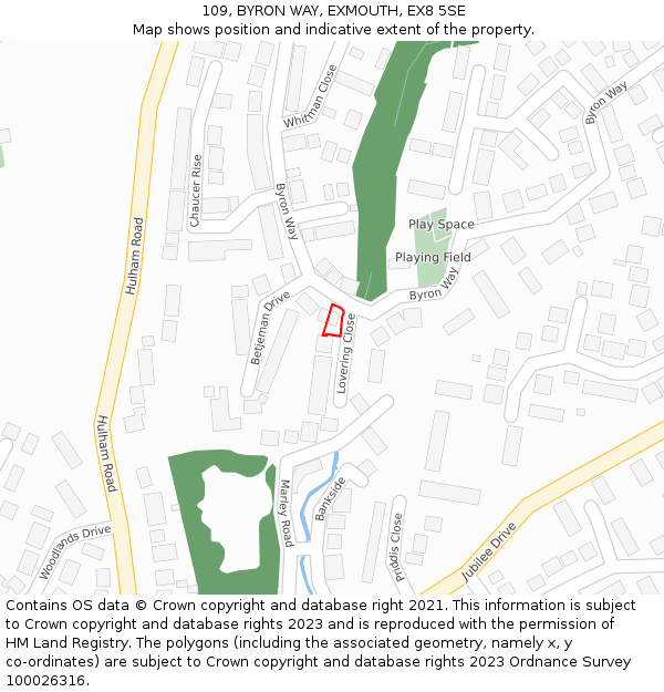 109, BYRON WAY, EXMOUTH, EX8 5SE: Location map and indicative extent of plot