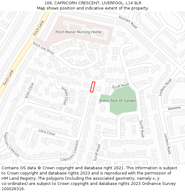 109, CAPRICORN CRESCENT, LIVERPOOL, L14 9LR: Location map and indicative extent of plot